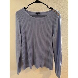 Talbots Ribbed Knit Long Sleeve‎ Top with Button Detail - Periwinkle Blue